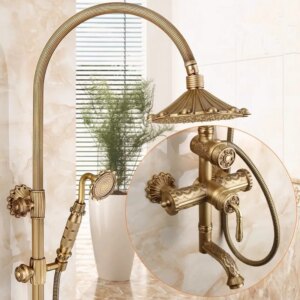 Aurelio antik bronz kád- és zuhanyrendszer esőztető fejjel