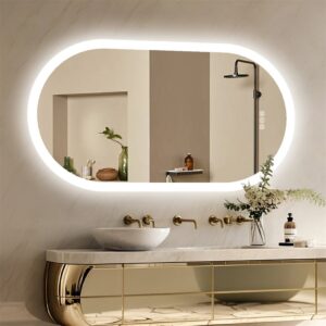 Ovális okos LED fürdőszobatükör, érintős, 3 színhőmérséklet, páramentes, 80×50 cm