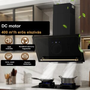 Ventora 60 ferde fekete üveg konyhai páraelszívó (A+++, 400 m³/h, érintős, LED)